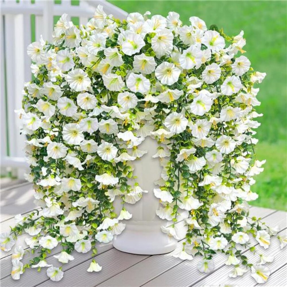 4PCS Artificial Fake Hanging Flowers Plants for Outdoors, Summer Faux Petunias